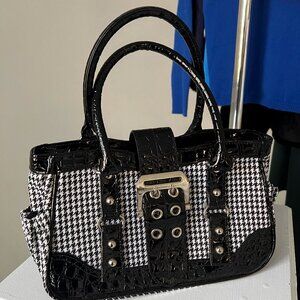 Primadonna Houndstooth & Patent Handbag – Chic & Bold Statement Bag- 90's style